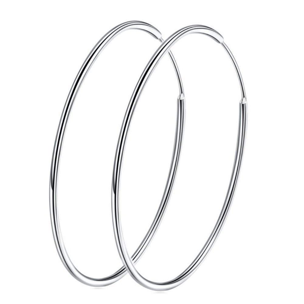 Sterling Silver 925 Large Hoop Earrings Circle Endless Basketball Huggie Hoop...