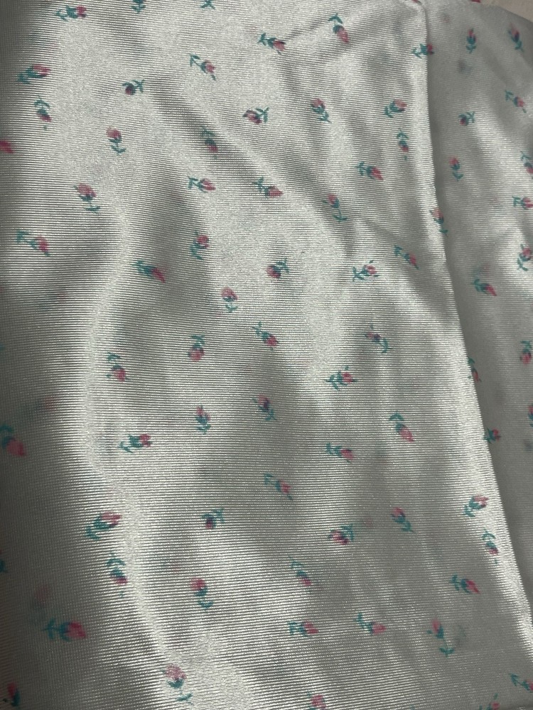 VTG Sateen Rose Bud Fabric Charming White Pink Sea Foam  Dainty Floral 2YDx58