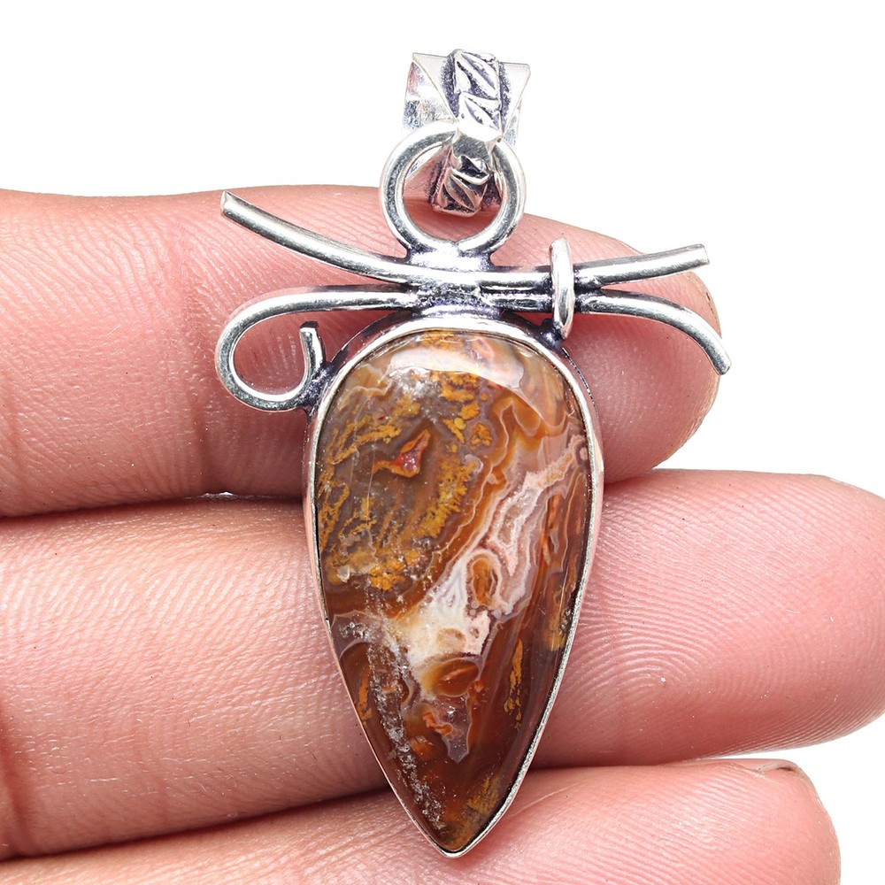 Ethnic Silver Pendant Stick with Agate Gemstone for Valentine's Day 2.5 Inch