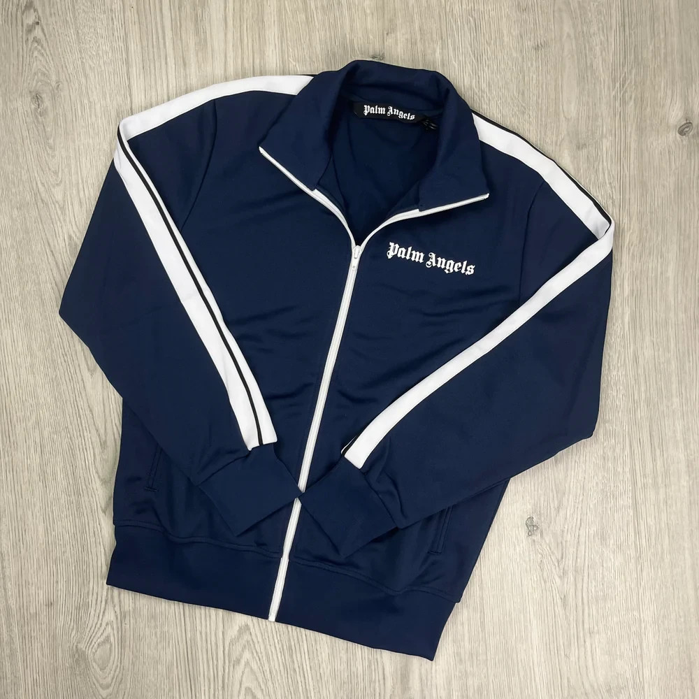 Palm Angels Navy Track Jacket – Men's Full Zip Athletic Streetwear | White Strip