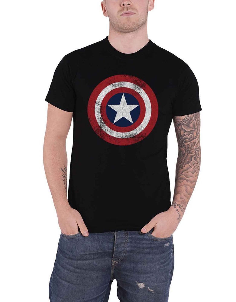 Marvel Comics Captain America Distressed Shield Official Mens T-Shirt