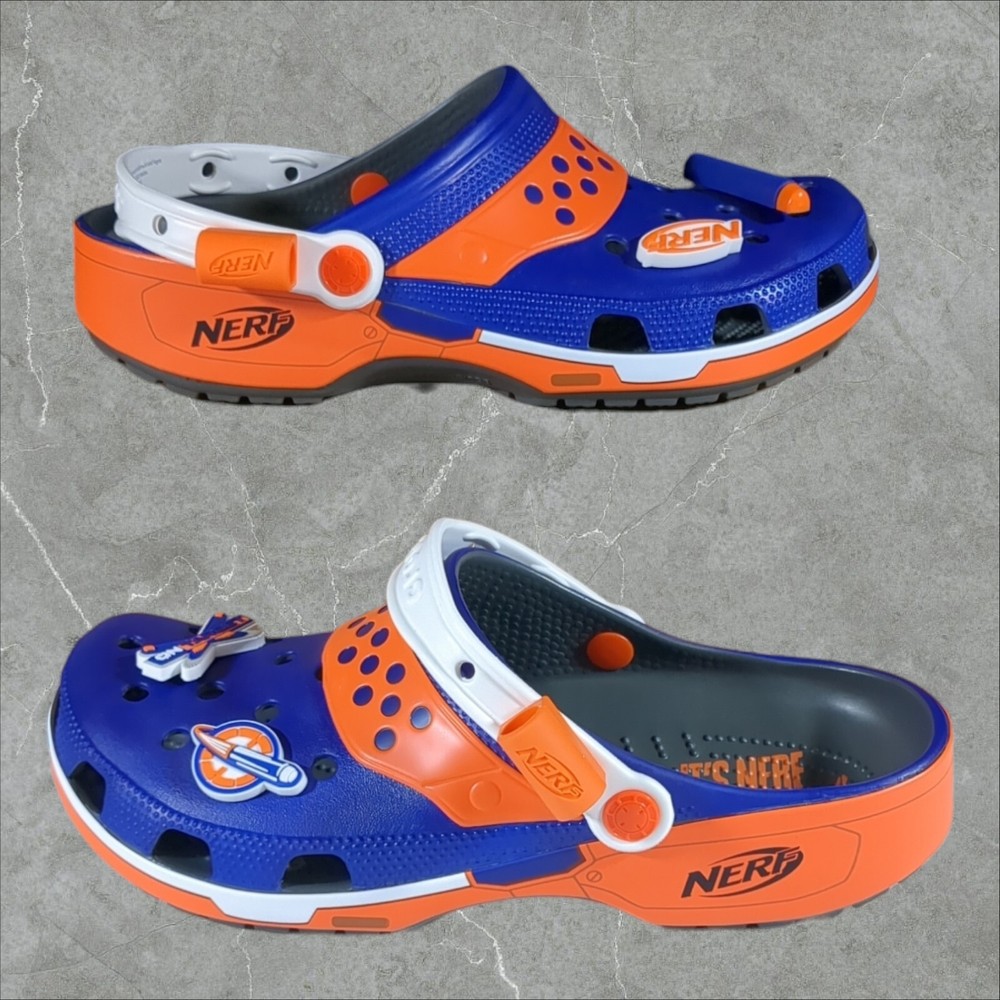 Crocs x Hasbro Nerf Men's 11 Classic Clog Blue Orange 209309-0DA