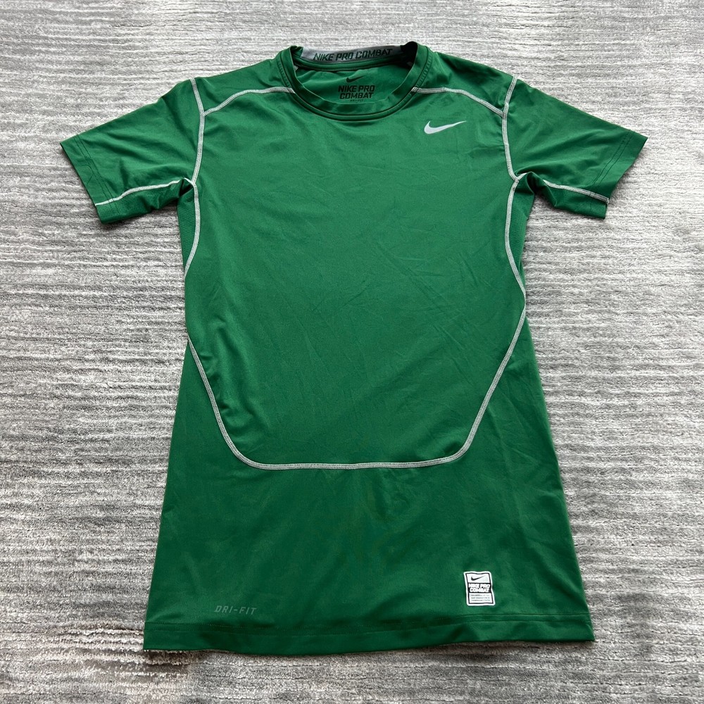 Nike Pro Combat Shirt Size L Mens Compression Fitted Dri-Fit Short Sleeve Green