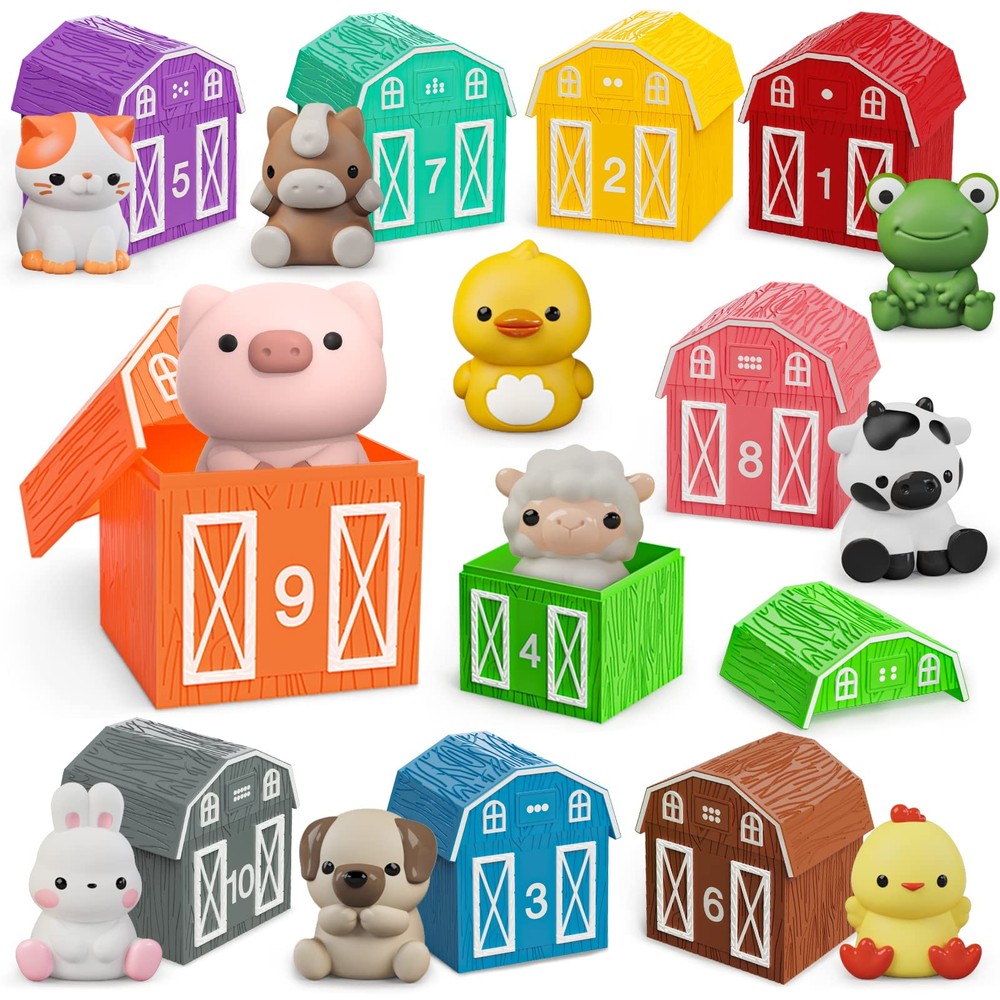 Farm Animal Toys for Toddlers 1-3 Years - 20pc Barn Playset with Finger Puppets
