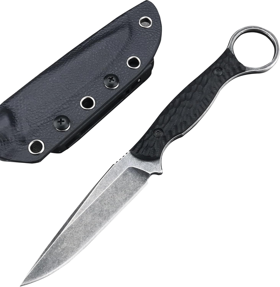 Tactical Fixed Blade Knife with Kydex Sheath G10 Handle EDC Tool Finger Loop