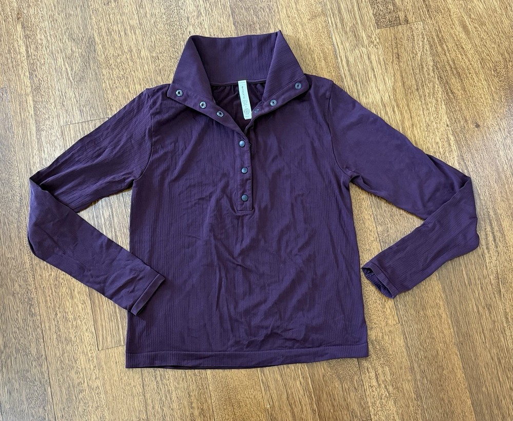 Athleta Flurry Seamless Henley Top Long Sleeve Ribbed Dark Plum Medium M