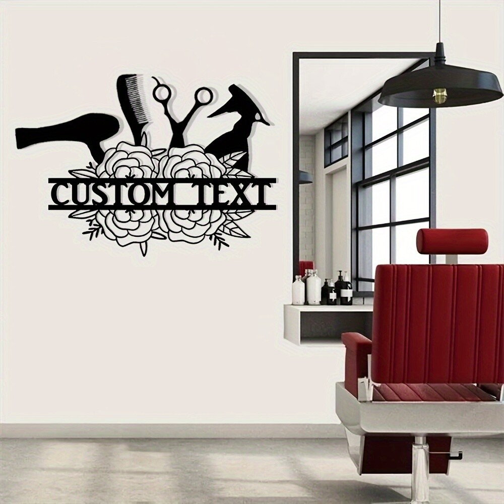 Customizable Art Deco Hair Salon Metal Wall Decor - Hollow Cartoon Design