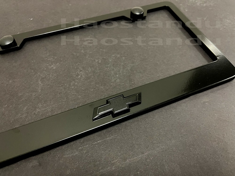 1x (Black) Bowtie LOGO 3D Emblem BLACK Stainless License Plate Frame Tag Holder