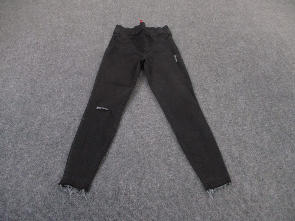 Spanx Women's M Black Distressed Denim Jeggings Stretch Athletic Leggings