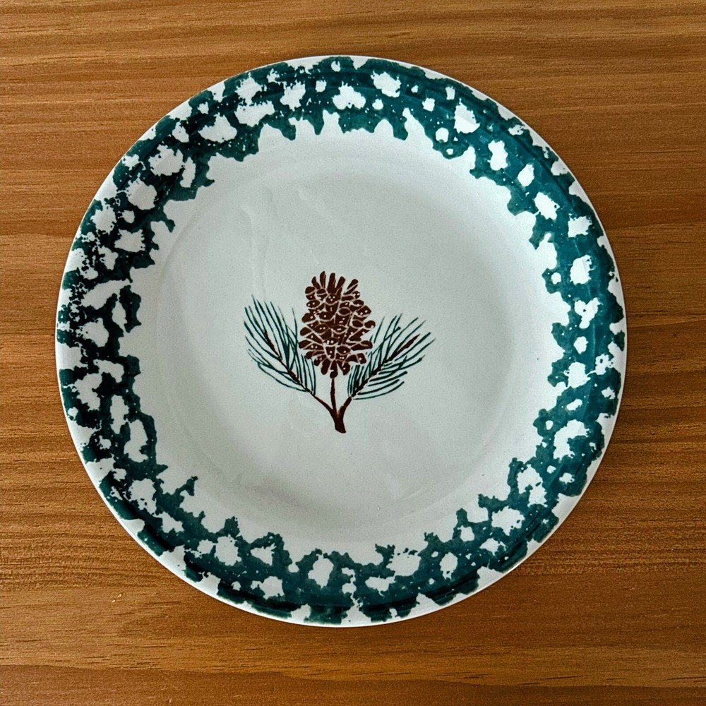 Salad Plate Spongeware - Folk Craft Pine Cone Pattern - Retired Design
