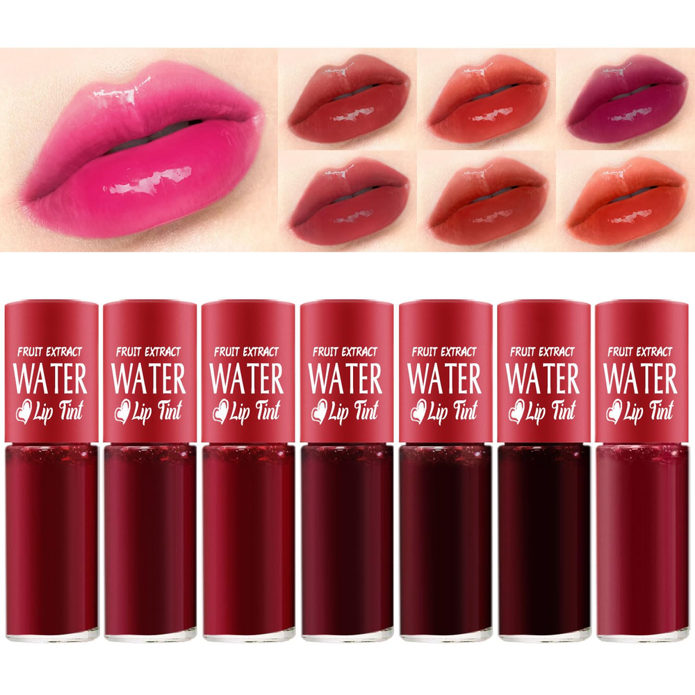 7-Color Plumping Lip Tint Set – Korean Mini Liquid Lipstick & Gloss Moi