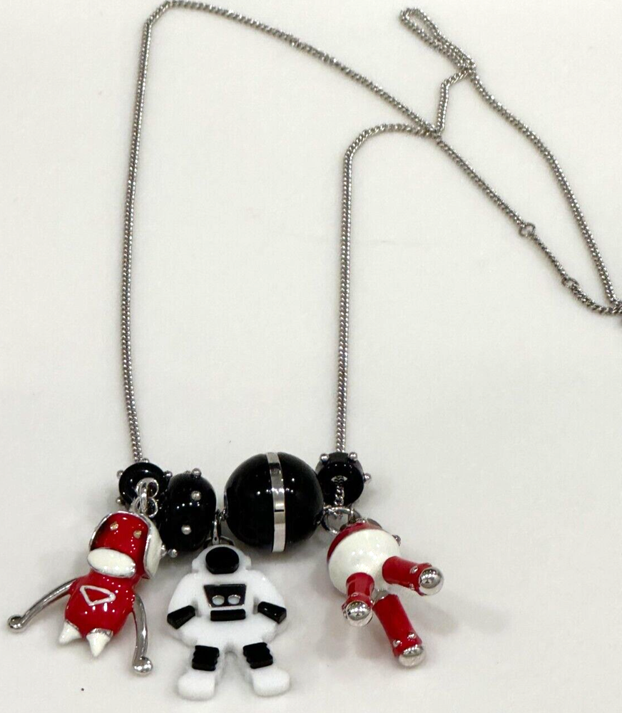 Prada Sterling Silver Bicolor Red Black White Cow Ball Pendant Long 26