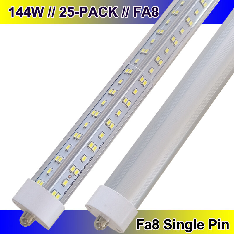 8FT Led Tube Light 144W FA8 T8 Single Pin LED Shop Light 8FT Bulbs 6500K 25PC
