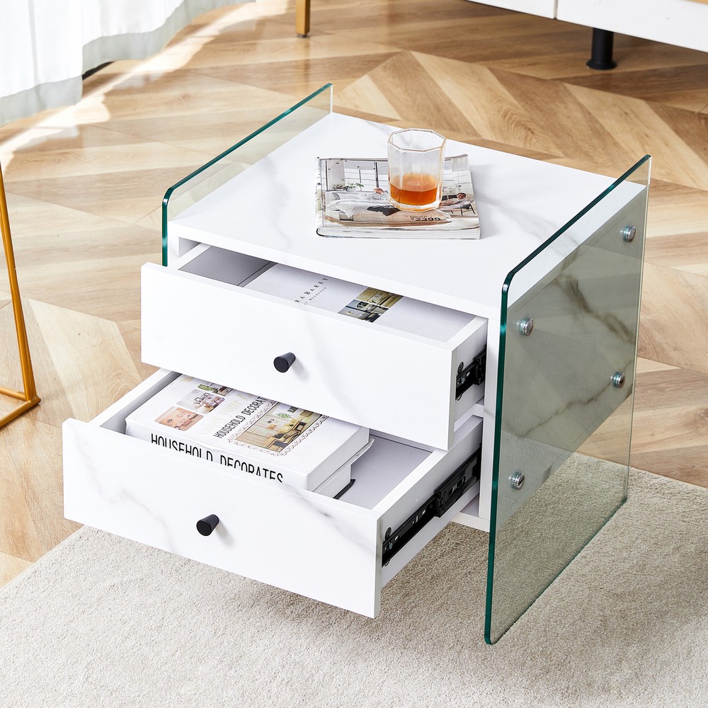 Double Drawer Bedside Table with MDF Sticker Surface and Tra Sides  -image