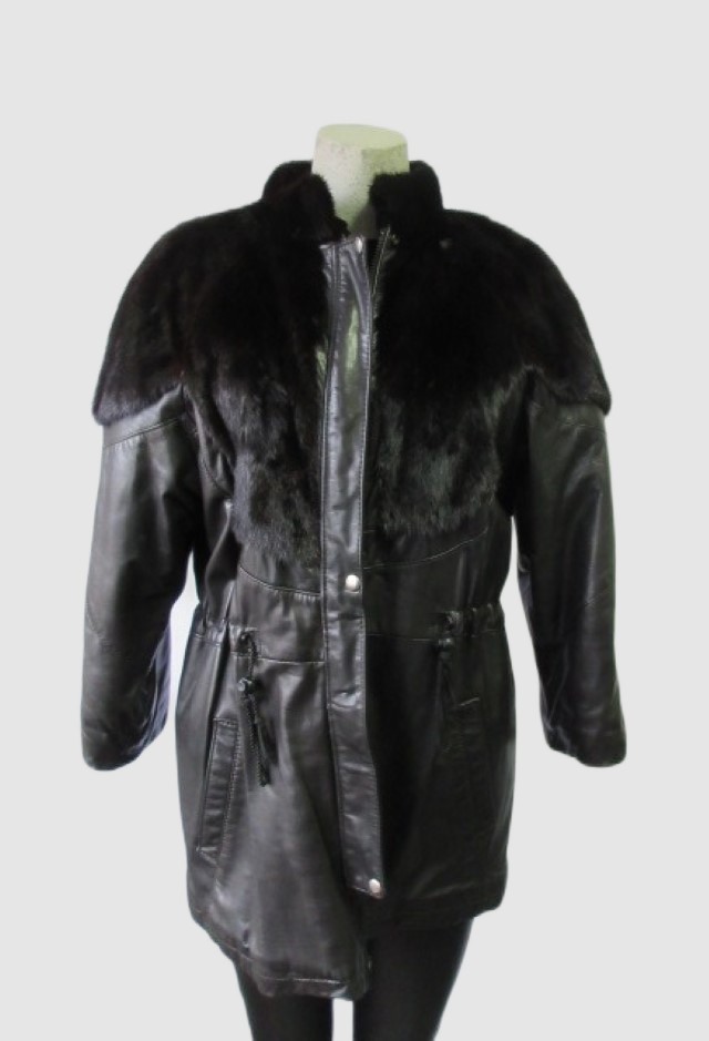 Women's Black Sz S 6 Mink Fur & Leather Jacket Coat Jacket SUPERB Woman