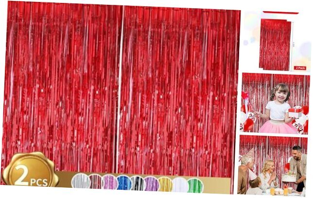 2 Pcs Red Door Streamers Tinsel Curtain Party Streamers Backdrop Fringe red