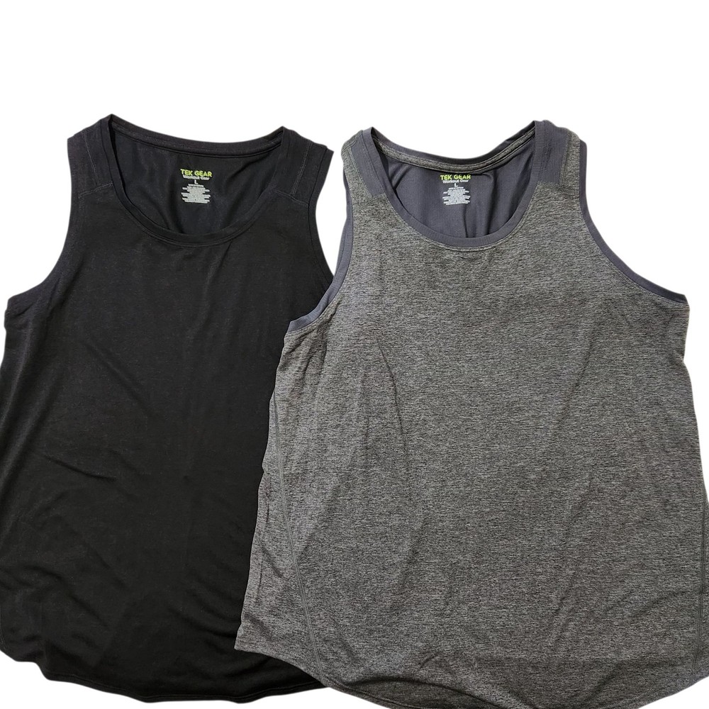 Tek Gear Activewear Top Size Large Drytek 2pcs Black/Gray  Reflective Logo