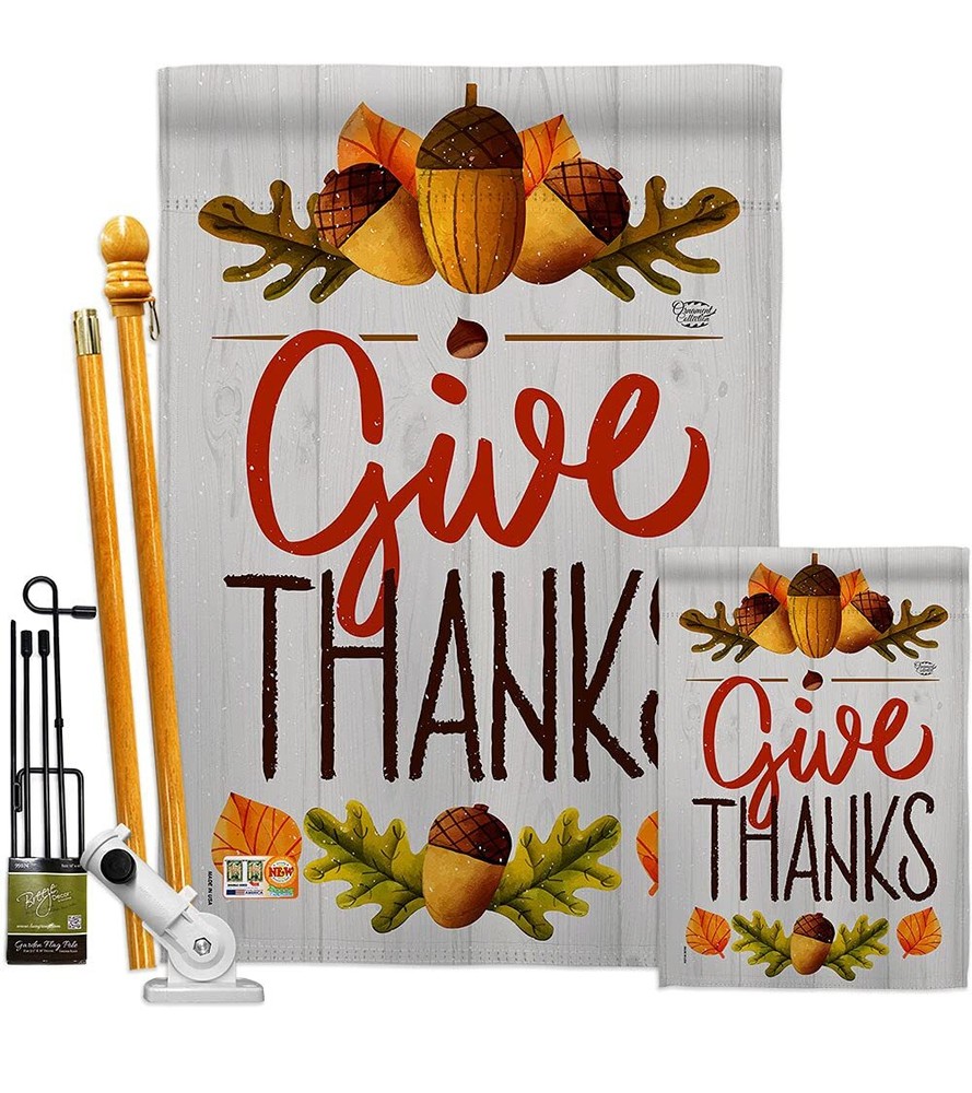 FK192137-BO Give Thanks Fall Thanksgiving Decorative Vertical Kit, Thick Fabr...
