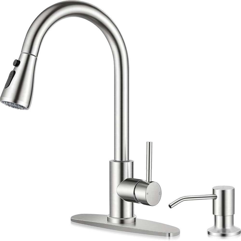 Kitchen Faucets with Pull Down Sprayer & Soap Dispenser, Brushed Nickel