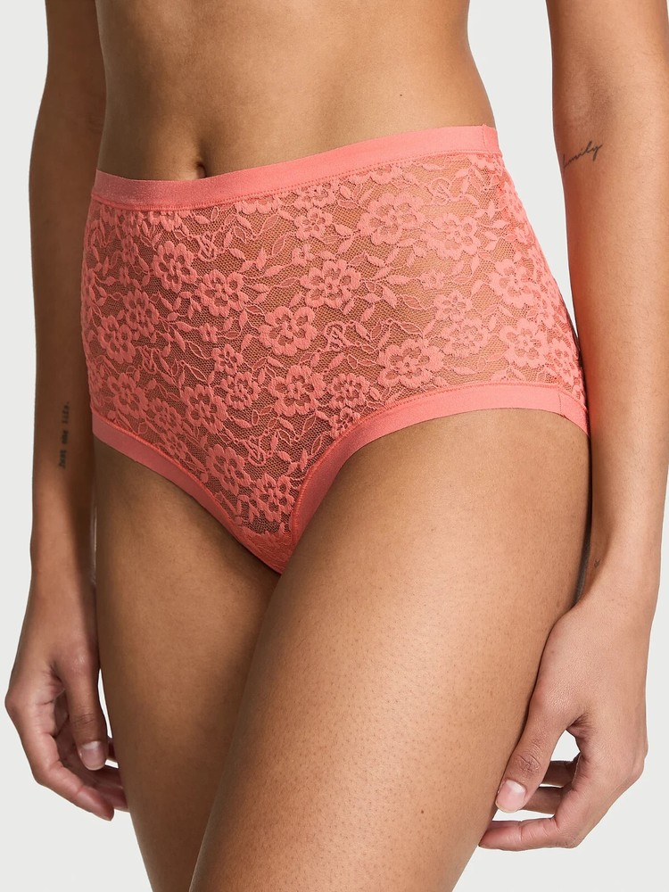 Victoria's Secret No-Show Lace High-Waist Brief Panty NWTGS Coral XL Sold Out