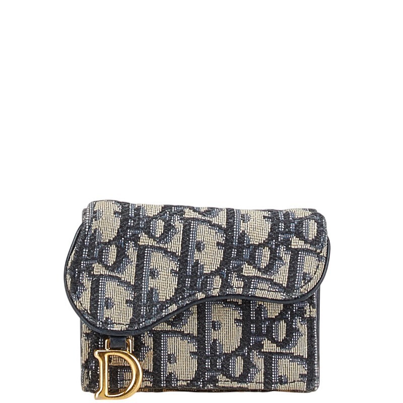 Dior Oblique Saddle Wallet Navy Canvas Leather 53968