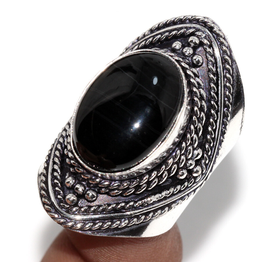 Black Onyx Silver Plated Gemstone Ring Size 7 Jewelry Gift JW
