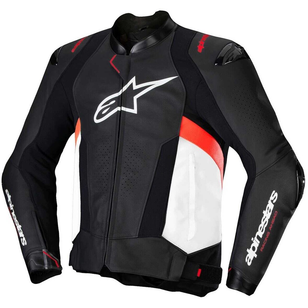 Alpinestars V3 Missile Leather Motorcycle Jacket - Black/White/Neon Red 31001251231