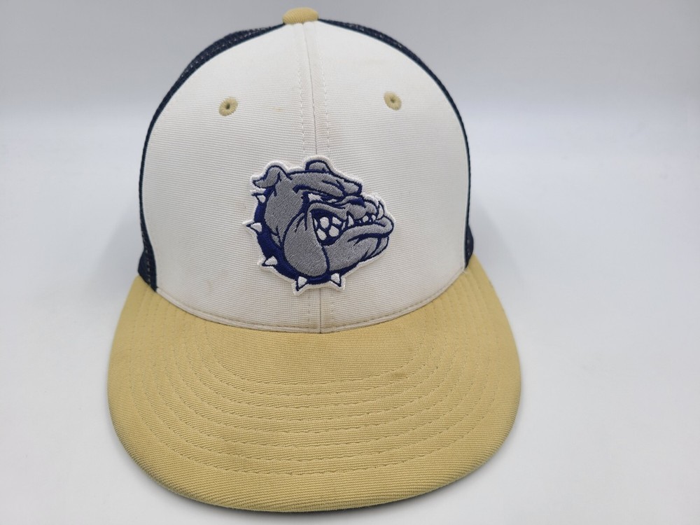 Bulldogs Pacific Headwear Mesh Trucker Fitted S-M Hat Cap Dogs White Blue Gold