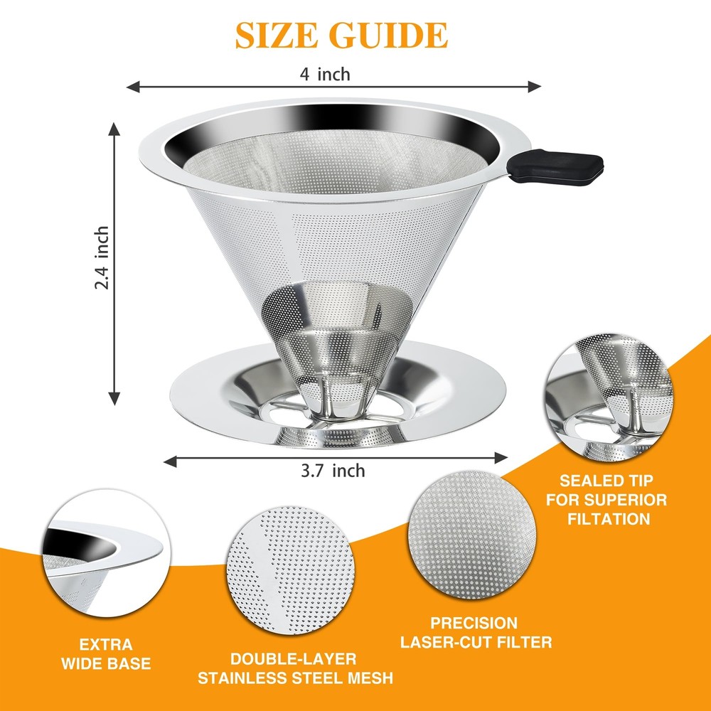 Pour Over Coffee Dripper Reusable Filter Paperless Cone Coffee Maker Dripper US