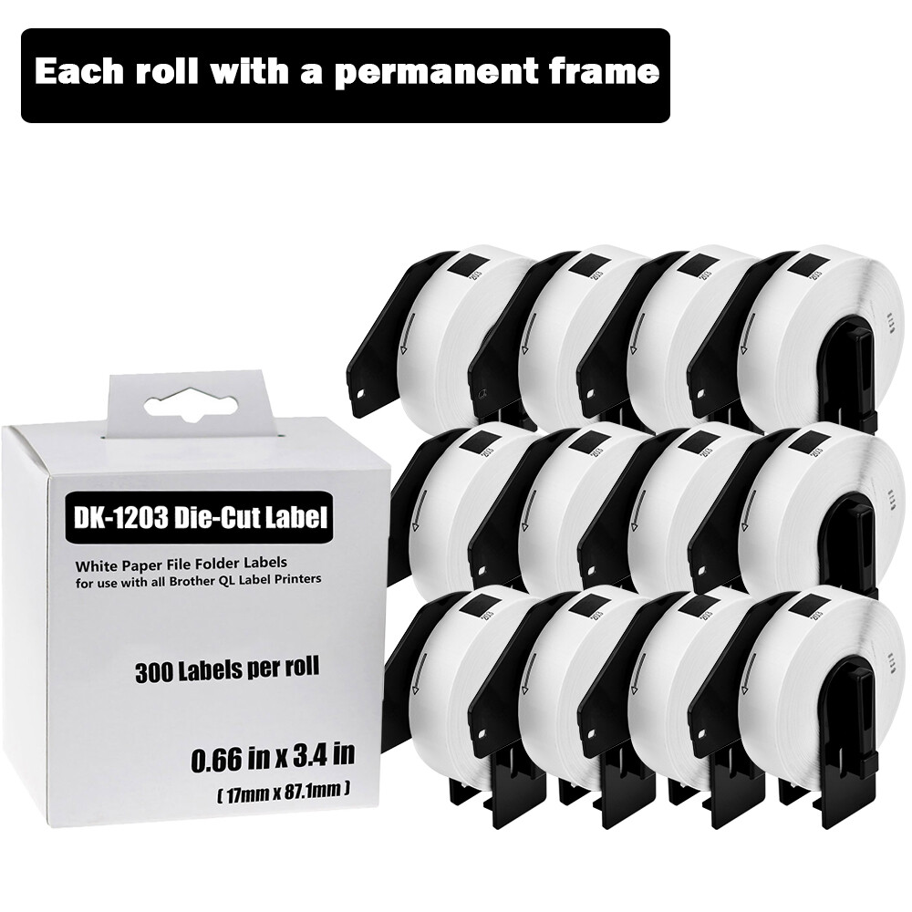 Brother QL-1110NWB Thermal Labels 12 Rolls DK-1203 White File Folder
