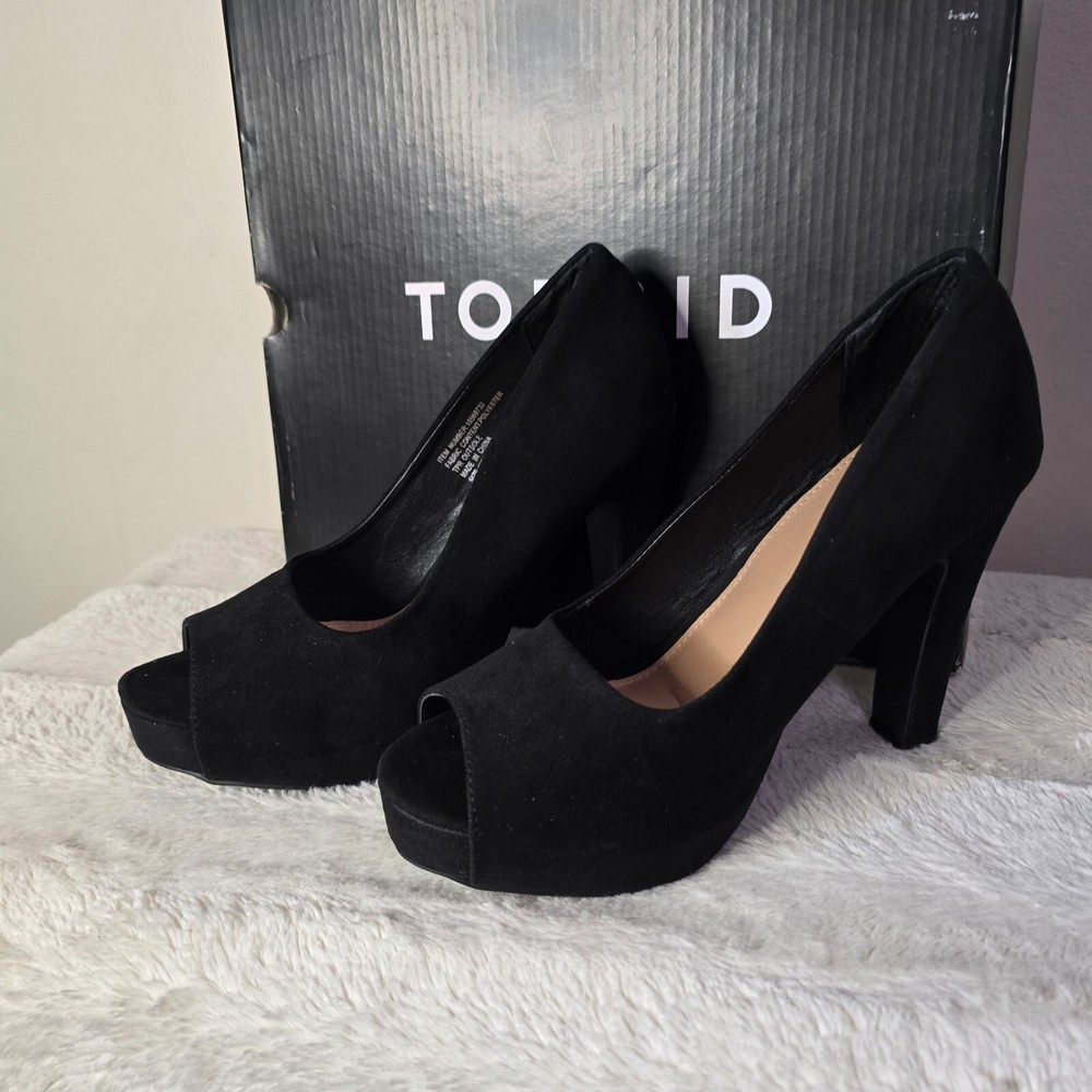 Torrid Black Vegan Suede Platform Peep Toe Heel Size 8