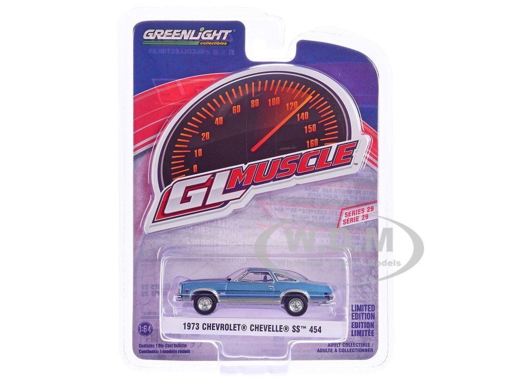 1973 CHEVROLET CHEVELLE SS 454 LIGHT BLUE 1/64 DIECAST BY GREENLIGHT 13360 D