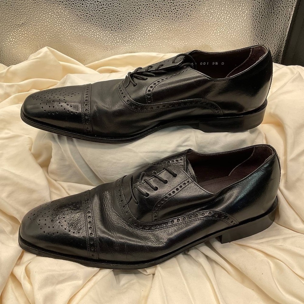 Florsheim Black Genuine Leather Cap-Toe Oxford Dress Shoes Size 9.5D Lace Up