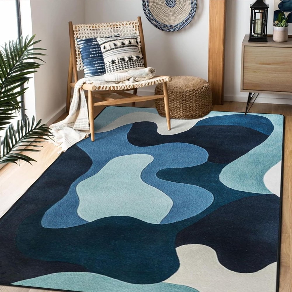 Area Rug 5x7 Blue and Green Abstract Washable Area Rug,Non Slip Carpet