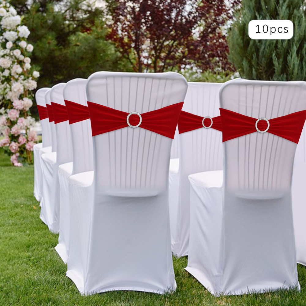 10 Royal Red Stretch Chair Sash Bows for Wedding Reception Decor