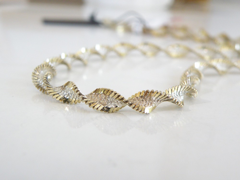 Sterling Silver 925 Gold Plated Diamond Cut Link Chain Necklace 18 Inch