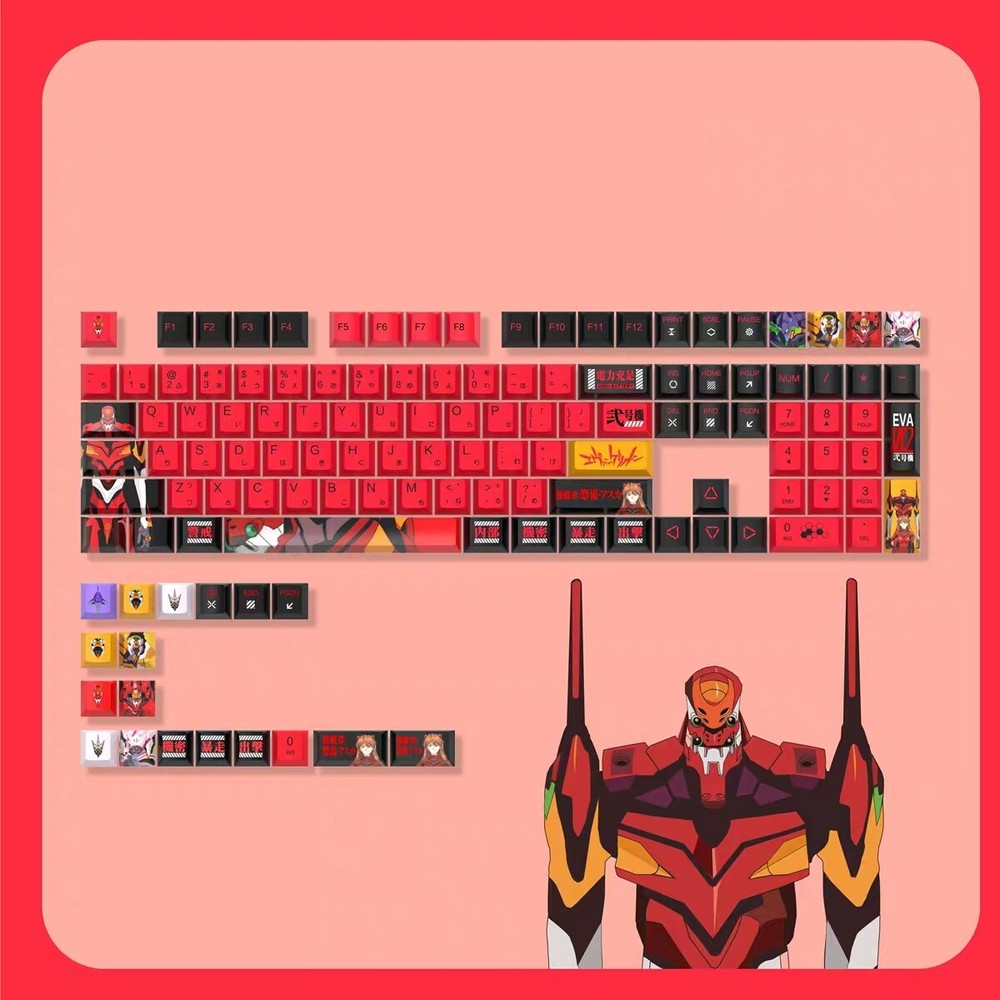New Anime Themed Red EVA Keycaps for Machine No. 2 with Original Factory Height PBT Material, Durable and Stylish Design