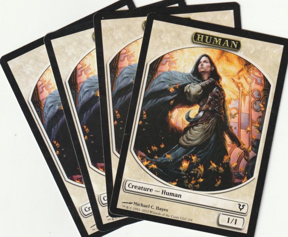 ✪ 4 MAGIC The Gathering HUMAN White Creature Tokens MTG PLAYSET AVR/EN 2012