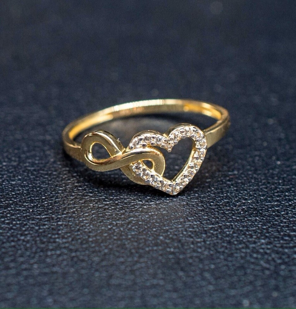 14k Yellow Gold Plated 1Ct Round Cut Simulated Diamond Infinity With Heart Ring