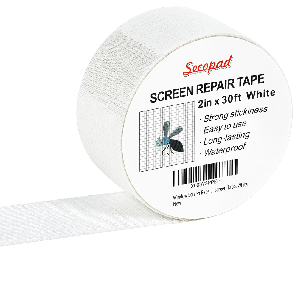 White Window Screen Repair Tape 2in x 30ft Kit for Doors and Windows