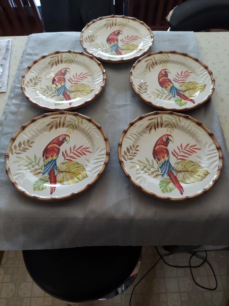 Pier 1 Parakeet Cabana 9-Inch Salad Plate Set of 5 New With Tags