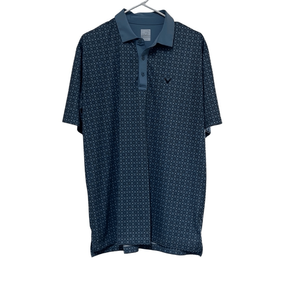 Callaway Mens Blue Geometric Print Golf Polo Shirt Large Preppy Office Active Wear