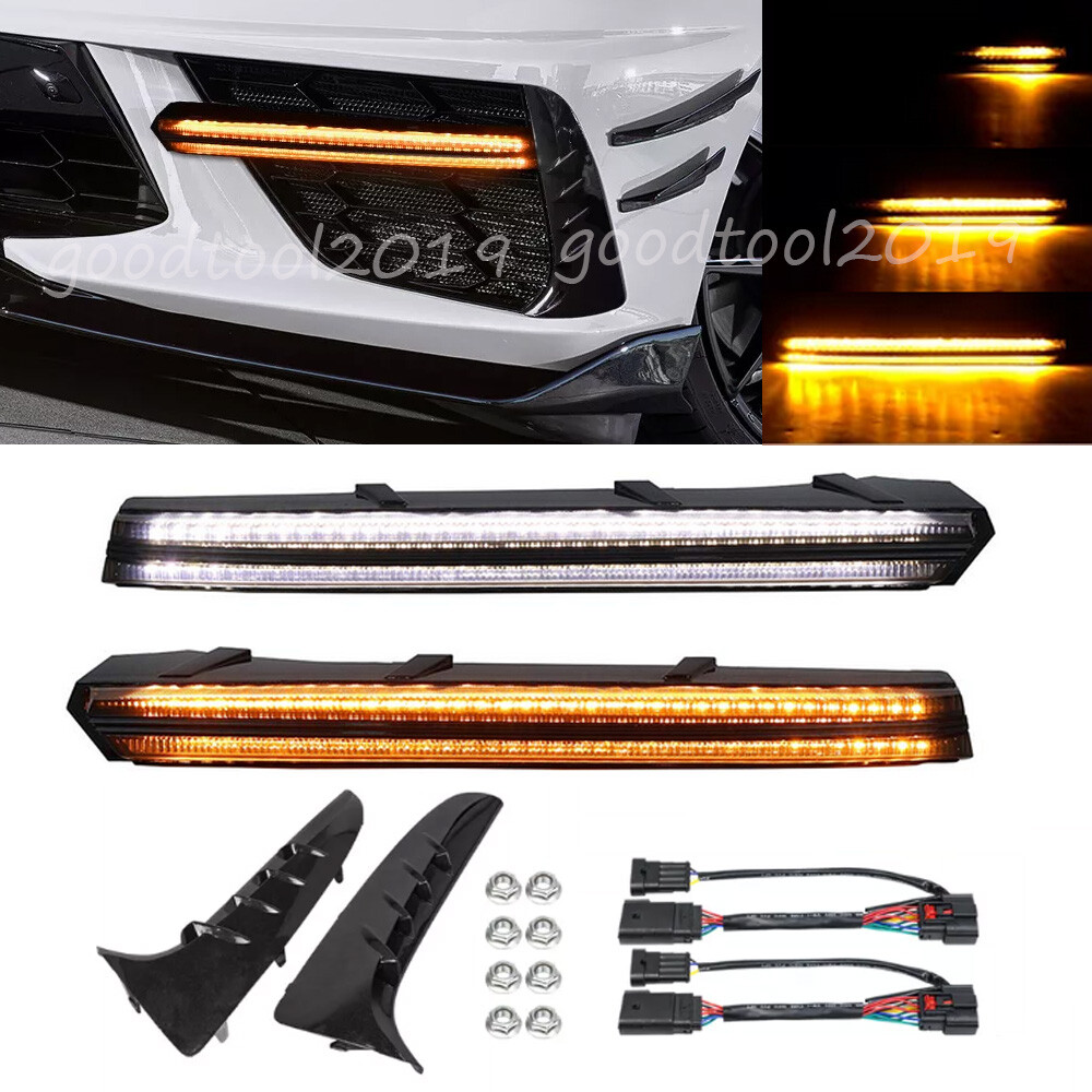 DRL Daytime Running Lights Fog Light Bezel w/ Turn Signal For Corvette C8 20-23