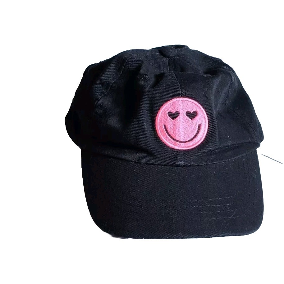 Smiley Adult Baseball Cap Black One Size Adjustable Embroidered Peace Love Vibes