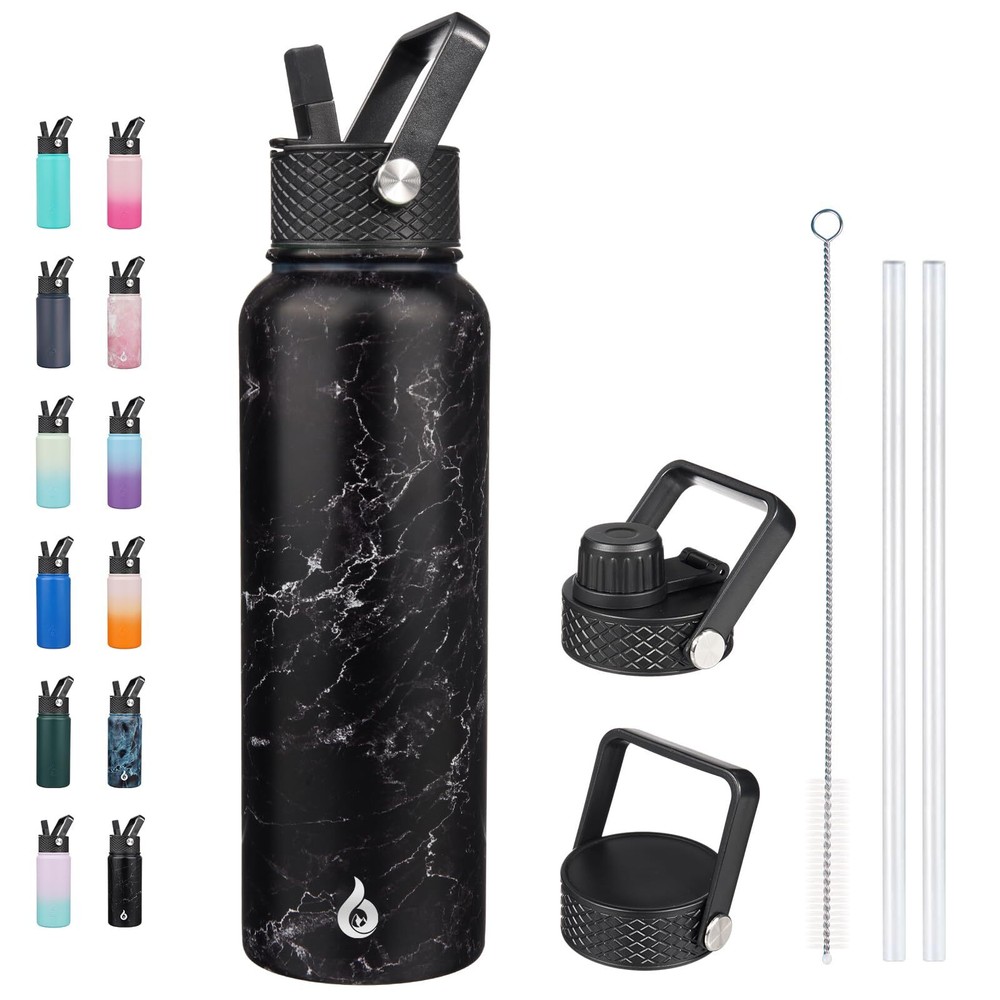 Insulated Water Bottles with Straw Lid, 40oz Stainless Steel Metal Water Bott...