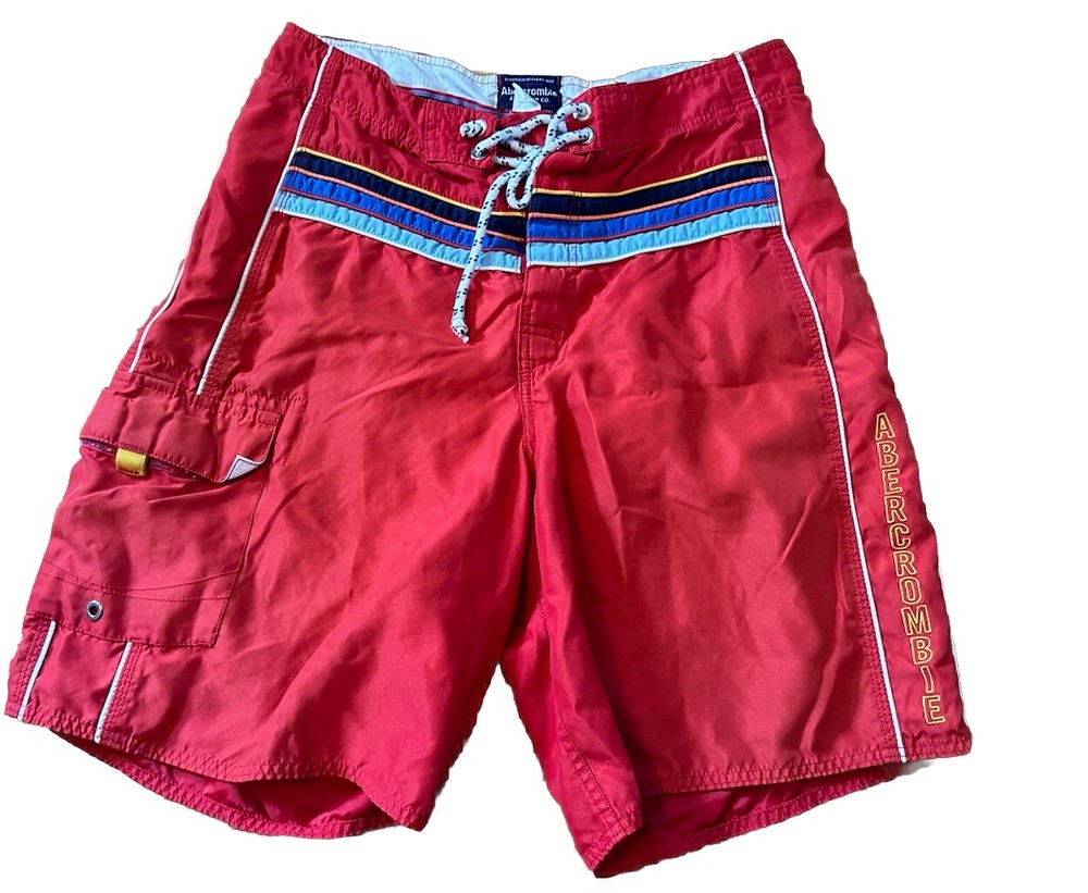 Abercrombie And Fitch Co. Swim Trunks Mens 32 Red Cargo Lined Mesh Board Shorts