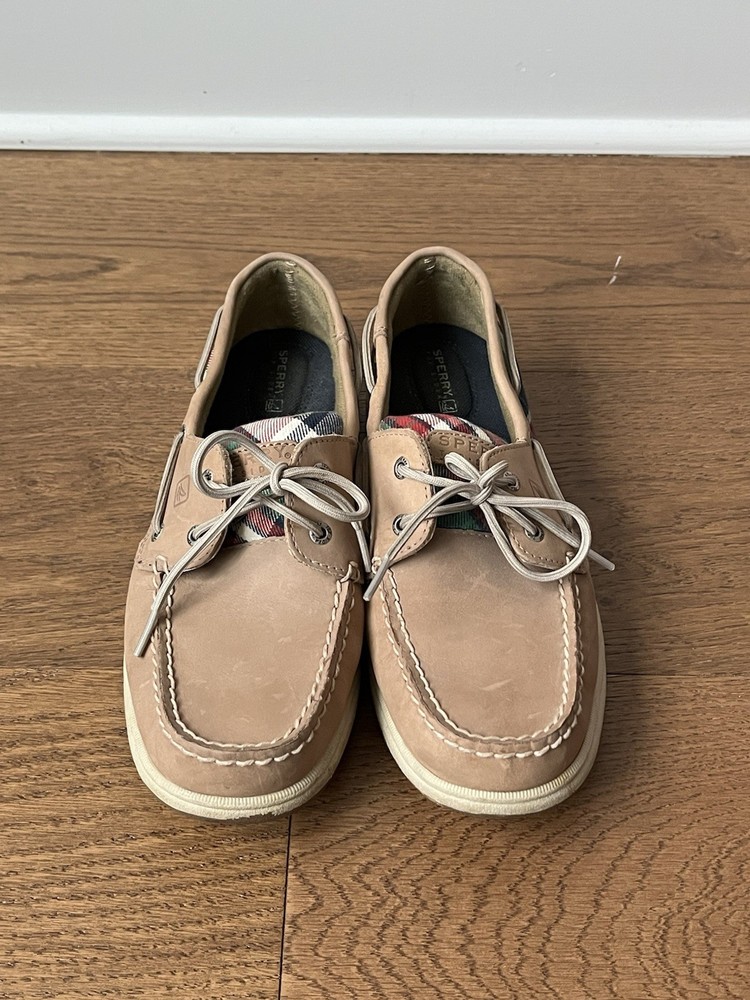 Sperry Top Sider Size 9.5 Khaki Leather Plaid Preppy Bluefish Oxford Boat Shoes
