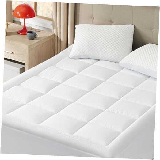 Mattress Pad Size - Breathable Cotton Mattress Topper, Quilted Queen White