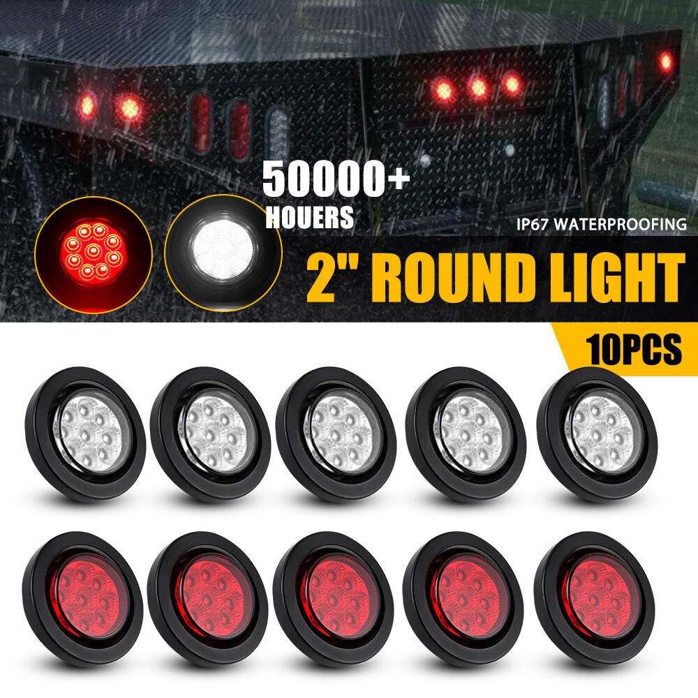 10pcs 2Inch Red White Round 9 LED Trailer Marker Lights with Grommet for Truck RV