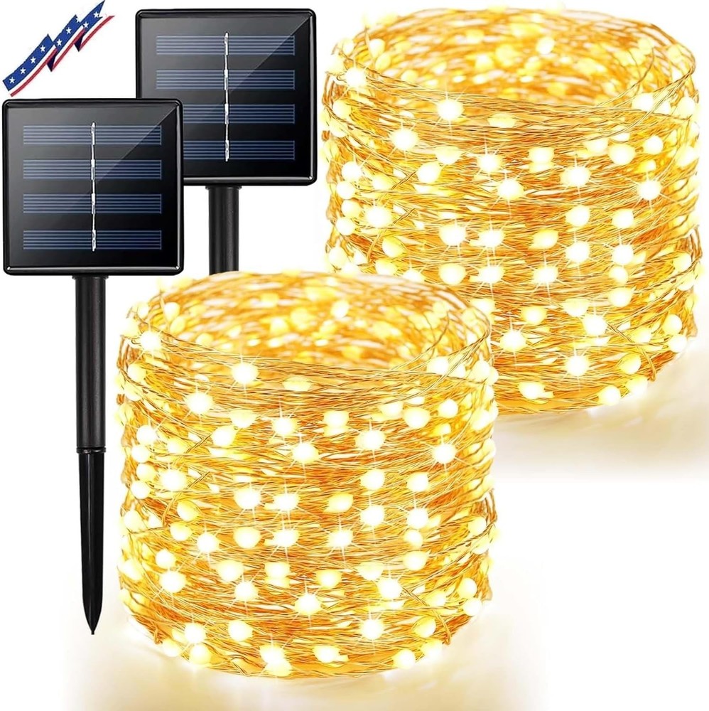 2Pack Solar String Lights Outdoor 80 FT 200 LED Solar Fairy Lights Waterproof